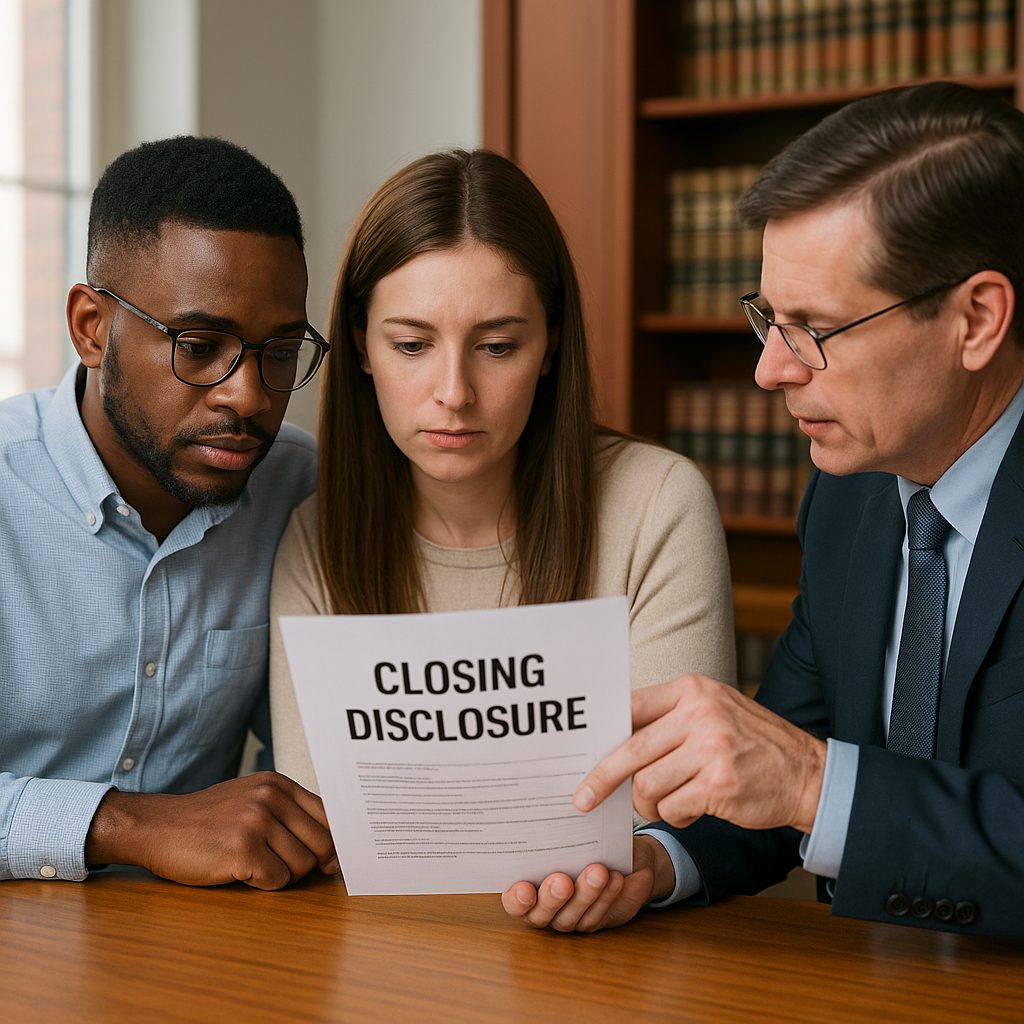 Buyer reviewing a Closing Disclosure with their attorney in Massachusetts — part of understanding closing costs for first-time buyers.